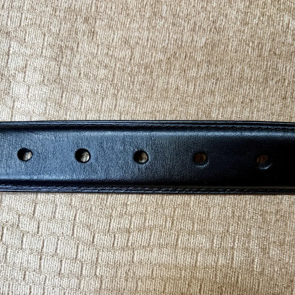 Polo Ralph Lauren Belt Mens 58 Black Leather Silver Buckle Casual Dress Classic